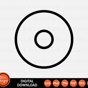 Może przedstawiać: Czarno-biały zarys płyty kompaktowej lub CD. Projekt jest prosty i minimalistyczny.