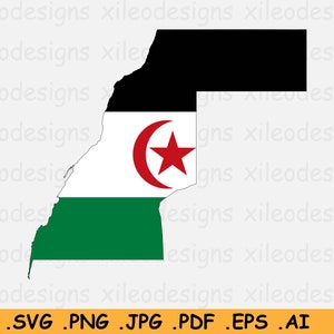 Carte du drapeau du Sahara occidental SVG Cricut Cut File, Country Nation Silhouette outline Atlas, Scrapbook Clipart Vector Icon - svg eps ai png jpg pdf