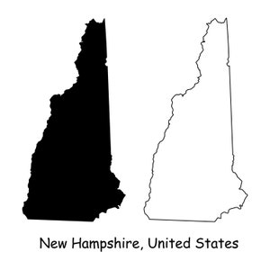 New Hampshire Map SVG - NH USA United States of America us, Black Outline Silhouette Clipart Vektor Grafik Icon Banner - svg eps png jpg