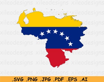 Venezuela Flag Map SVG - Venezuelan Cricut Cut File, Country Nation Silhouette Line Atlas, Scrapbook Clipart Vector Icon, eps ai png jpg pdf