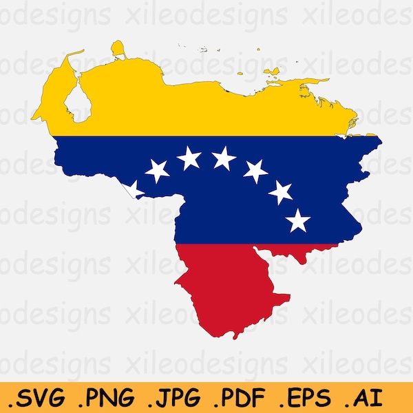 Venezuela Flag Map SVG - Venezuelan Cricut Cut File, Country Nation Silhouette Line Atlas, Scrapbook Clipart Vector Icon, eps ai png jpg pdf