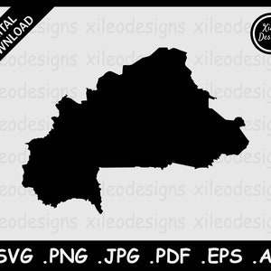 Burkina Faso Karte SVG, Burkinabè Country National Border Border Border, Black Silhouette Cutout Cricut Cut File Vektor, png jpg jpeg pdf ai eps