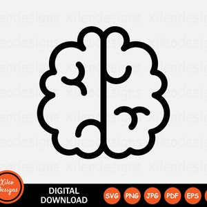 Puede incluir: Ilustración en blanco y negro de un cerebro humano. El cerebro se representa en un diseño simple y estilizado.