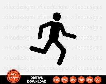 Man Running Icon SVG - Stick Figure Person Run Walk Walking Action Vector Symbol Sign Graphic Clipart Cricut Digital Cut png jpg eps pdf ai