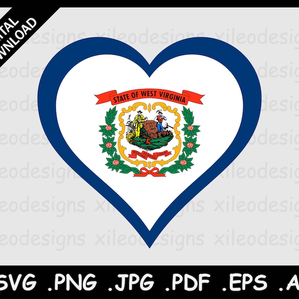 West Virginia Heart Flag SVG, WV USA Love Shape Flag, State Symbol Icon Clipart Emoji Vector Digital Instant Download, png pdf jpg eps ai