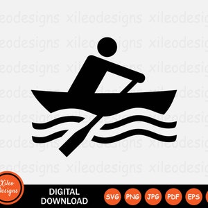 Rowboat Icon SVG - Rowing Row Boat Kayak Rower Water Sport Sports Vector Symbol Sign Graphic Clipart Cricut Digital Cut png jpg eps pdf ai
