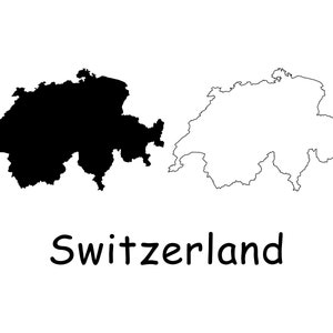 Karte der Schweiz, Schweizer Karte, schwarz weiß detaillierte durchgezogene Grenze Landkarte der Schweiz, sofortiger digitaler Download svg png eps ai