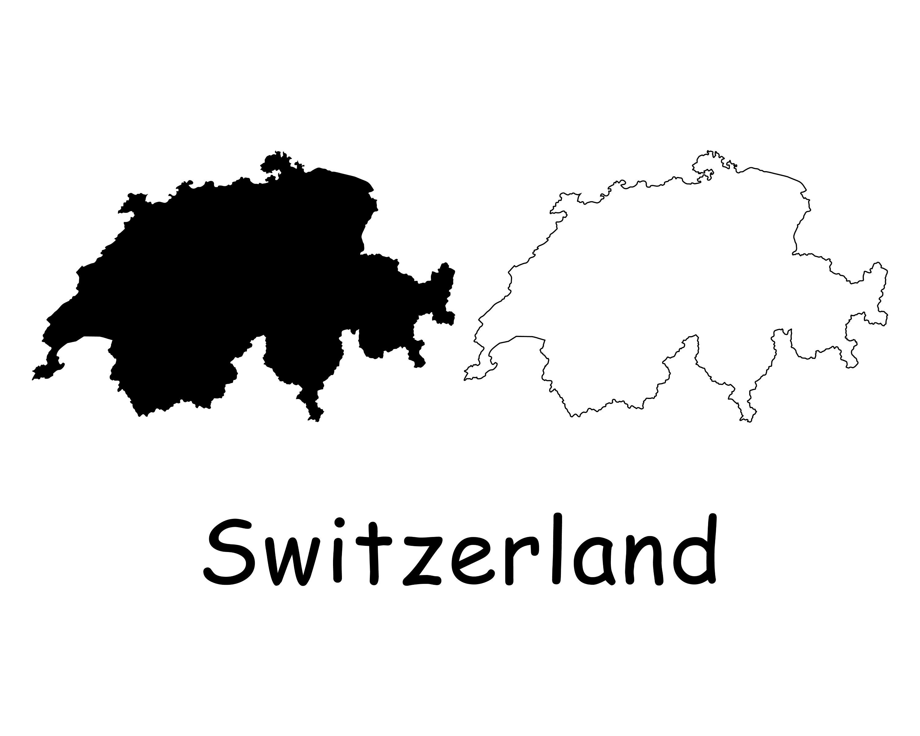 Switzerland (Countries S.) [洋書] Map of Switzerland, Swiss Map, Black White Detailed Solid