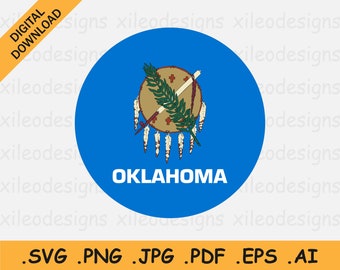Oklahoma Round Flag SVG - OK USA Circular Circle State Banner Button Icon Clipart, Instant Digital Download Vector File, eps ai png jpg pdf