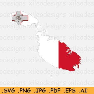 Malta Kaart Vlag SVG, Maltese SVG Digital Download, Land Natie Silhouet Outline Atlas, Scrapbook Clipart Vector Icon, eps ai png jpg pdf