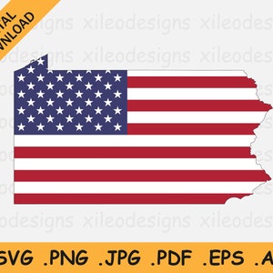 Pennsylvania Kaart US Flag svg, PA USA op Amerikaanse vlag, Amerika State Banner Shape Border Outline, Cricut Cut File Vector, eps ai png jpg pdf