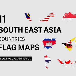 Südostasien Länder Flagge Karten SVG, SEA County Nation National Border Border Boundary Outline Geographie Atlas Vektor-Symbol - eps ai png jpg pdf