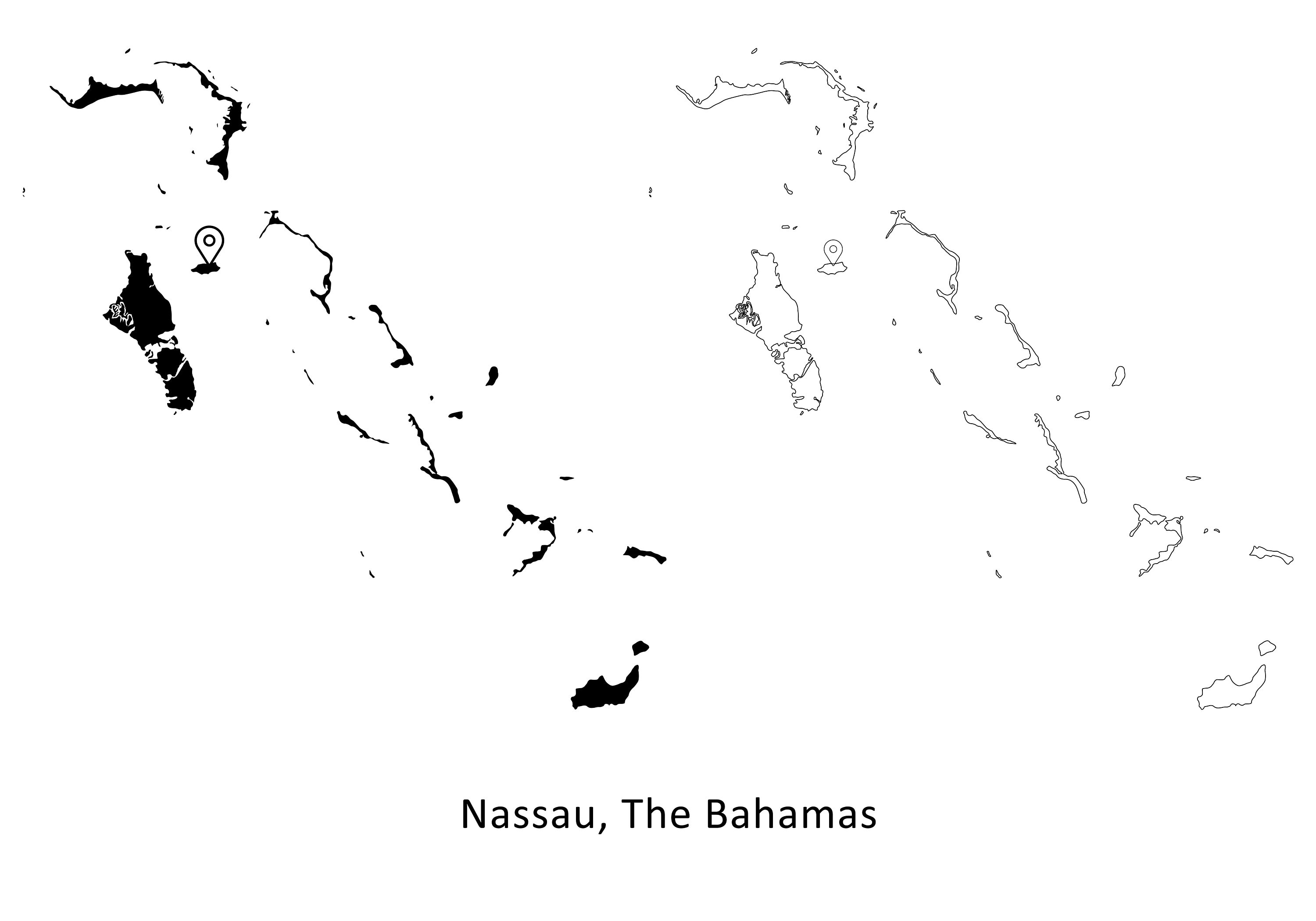 Nassau The Bahamas Map Capital City Country Location Pin Black White Silhouette Outline Geography Region Area Maps Island jpg svg png ai eps