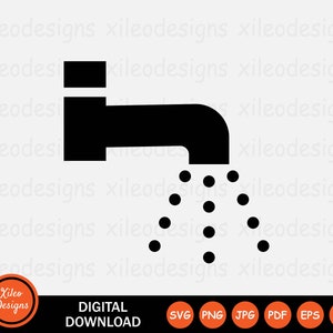 Water Tap Icon SVG Pipe Faucet Spray Bathroom Restroom Kitchen Symbol Sign Graphic Clipart Vector Cricut Digital Download png jpg eps pdf ai