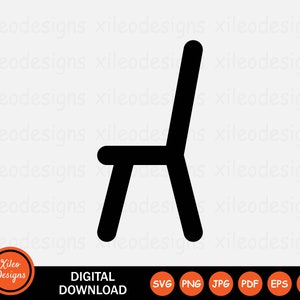 May include: Black and white silhouette of a simple chair with a rounded back and four legs.