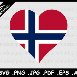Norway Heart Flag SVG, Norwegian Love Shape Country National Flag Digital Symbol Clipart Vector Icon Cricut Cut File png eps jpg jpeg pdf ai