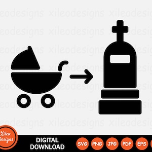Geboorte tot dood pictogram SVG levenscyclus wandelwagen graf graf teken symbool Cricut vector grafische vector digitale download clipart png jpg eps ai pdf