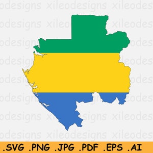 Gabon Vlag Kaart SVG, Gabonese SVG Cricut Cut File, Land Natie Silhouet Outline Atlas, Scrapbook Clipart Vector Icon, eps ai png jpg pdf