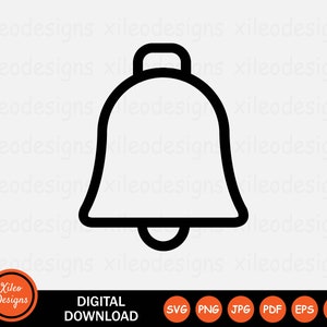 Peut inclure: Une icône de cloche en noir et blanc. La cloche a un sommet arrondi et une base arrondie avec une petite poignée en haut.
