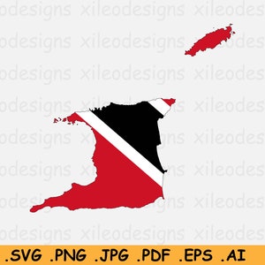 Trinidad en Tobago Vlag Kaart SVG Cricut Cut File, Land Natie Silhouet schets Atlas, Scrapbook Clipart Vector Icon- eps ai png jpg pdf