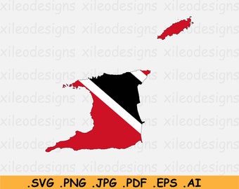 Trinidad and Tobago Flag Map SVG Cricut Cut File, Country Nation Silhouette outline Atlas, Scrapbook Clipart Vector Icon- eps ai png jpg pdf