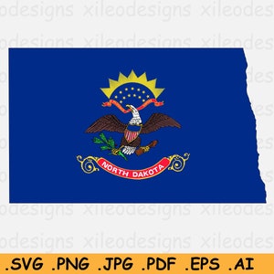 North Dakota Map Flag SVG - ND USA Estados Unidos de América, State Border Boundary Shape, U.S American Cut File Clipart - eps ai png jpg pdf