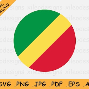 Republic of the Congo Round Flag SVG - National Circular Banner Button Icon, Cricut Cut File Digital Download Vector, svg eps ai png jpg pdf