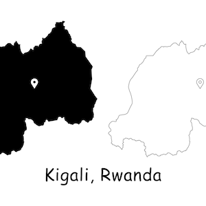 Kigali Ruanda Karte Hauptstadt Landort Pin Schwarz Weiß Silhouette Umriss Geografie Region Area Place Ruandische jpg svg png ai eps
