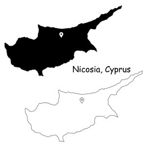 Nikosia Zypern Karte Hauptstadt LandOrt Pin Schwarz Weiß Silhouette Umriss Geografie Region Region Zyprische Karten jpg svg png ai eps