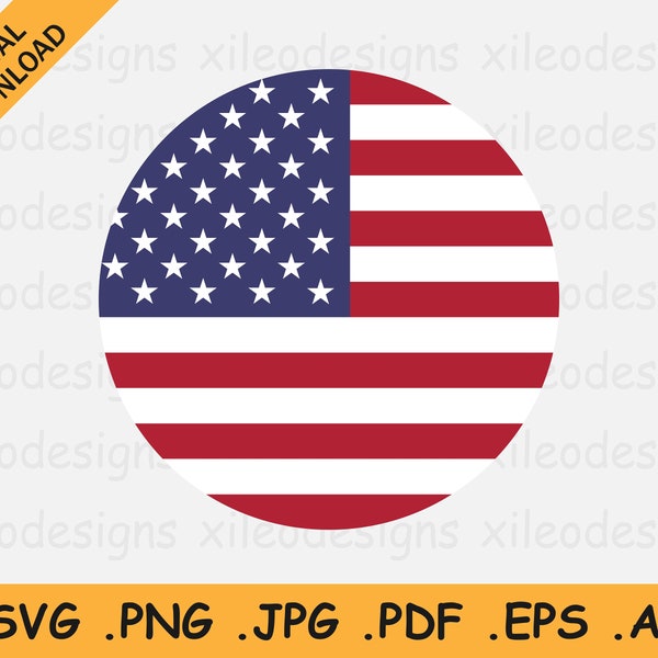 USA Round Flag SVG - United States Circle Banner, National Circular Button Icon, Cricut Cut File Digital Download Vector, eps ai png jpg pdf