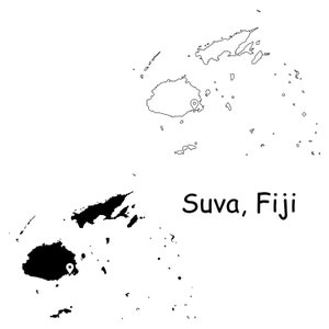 Suva Fiji Karte Hauptstadt Landort Pin Schwarz Weiß Silhouette Umriss Geografie Region Region Insel Fidschi Landkarten jpg svg png ai eps
