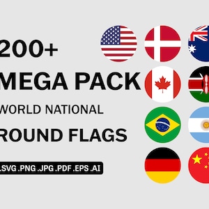 World Countries Round Flags SVG Bundle Set - Global Country Circle Flag, National Banner Button Icon Clipart Vector, svg eps ai png jpg pdf
