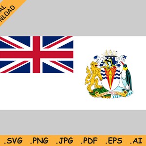 Puede incluir: La bandera del Territorio Antártico Británico presenta una Union Jack azul en la esquina superior izquierda y el escudo de armas del territorio en la esquina inferior derecha. El escudo de armas presenta un león, un pingüino y un barco.