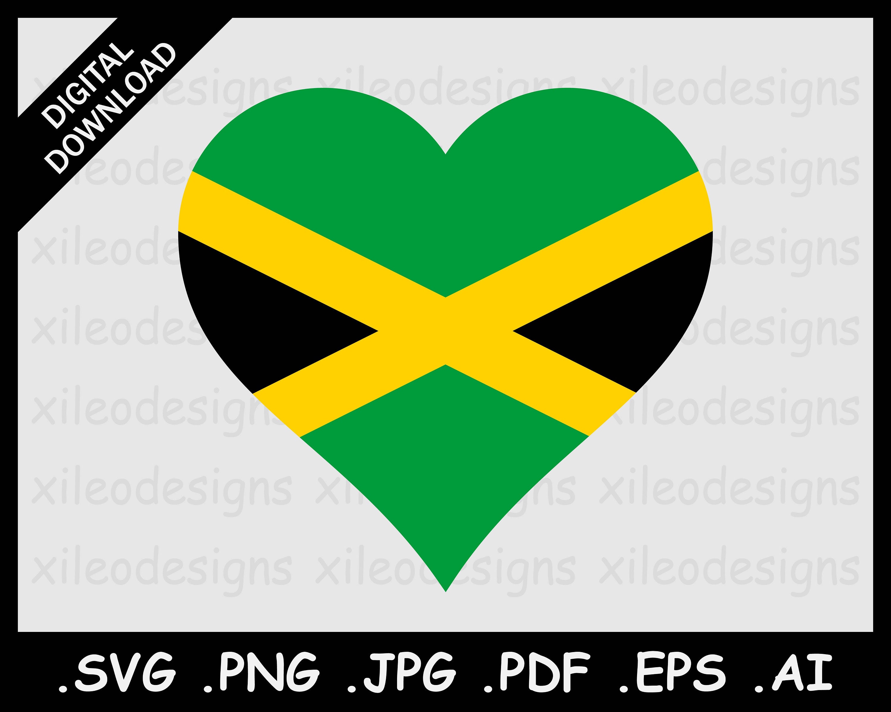 Jamaica Heart Flag SVG Jamaican Love Shape Banner National Etsy