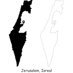 Jerusalem Israel Karte Hauptstadt Landort Pin Schwarz Weiß Silhouette Umriss Geografie Region Israel Heiliges Land jpg svg png ai eps
