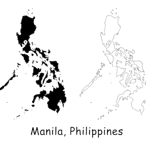 Manila Philippinen Karte Hauptstadt LandOrt Pin Schwarz Weiß Silhouette Umriss Geografie Region Region Platzkarten jpg svg png ai eps