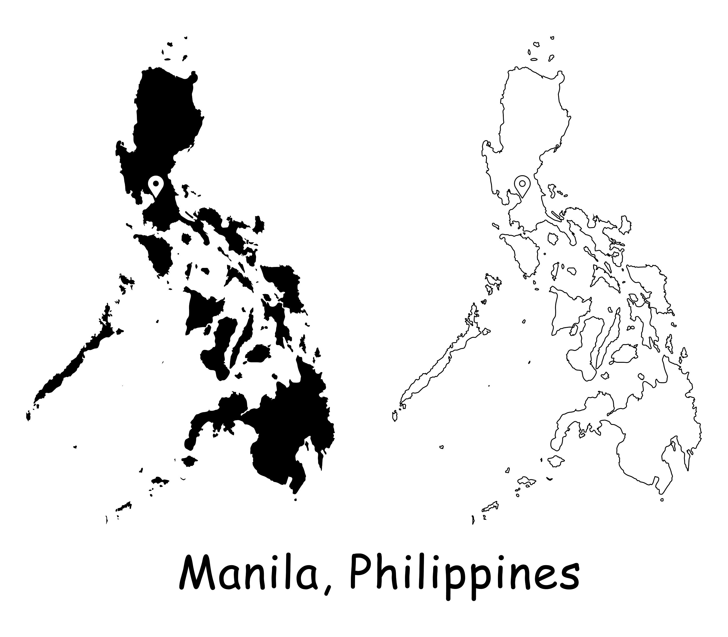 Manila Philippines Map Capital City Country Location Pin Black White Silhouette Outline Geography Region Area Place Maps jpg svg png ai eps