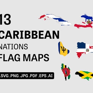 Karibik Länder Flagge Karten SVG Bundle, Country National Border Border Outline Geography Atlas Islands Vektor Icon - eps ai png jpg pdf