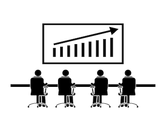 Reunión de ventas en equipo en el lugar de trabajo de la oficina, empleados discutiendo el crecimiento de la empresa, junta directiva, ingresos corporativos, descarga instantánea svg png eps