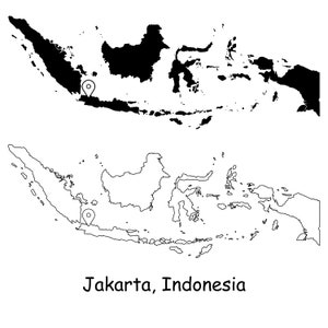Indonesien Karte Hauptstadt Hauptstadt Pin Schwarz Weiß Silhouette Umriss Region Indonesien Landkarten jpg svg png ai eps