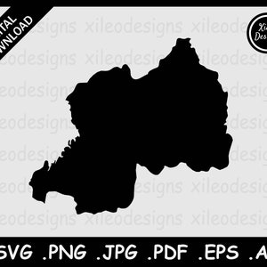 Mapa de Ruanda SVG, Ruanda Rwandese National Country Boundary Border Map, Black Silhouette Cricut Cut File Vector Icon, png jpg jpeg pdf eps ai