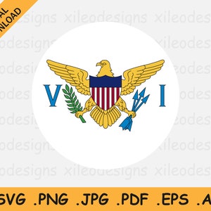 Isole Vergini Americane Round Flag SVG - USVI Circle Circular Banner Button Cricut Cut File Digital Download Vector, eps ai png jpg pdf