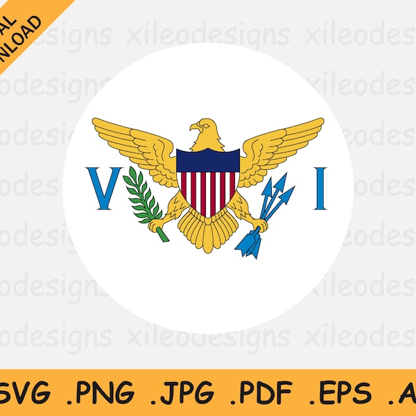 United States Virgin Islands Round Flag SVG - USVI Circle Circular Banner Button Cricut Cut File Digital Download Vector, eps ai png jpg pdf