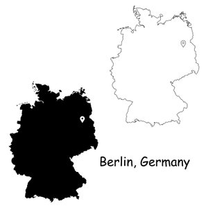 Berlin Deutschland Karte Hauptstadt Landort Pin Schwarz Weiß Silhouette Umriss Geografie Region Deutsche Landkarten jpg svg png ai eps