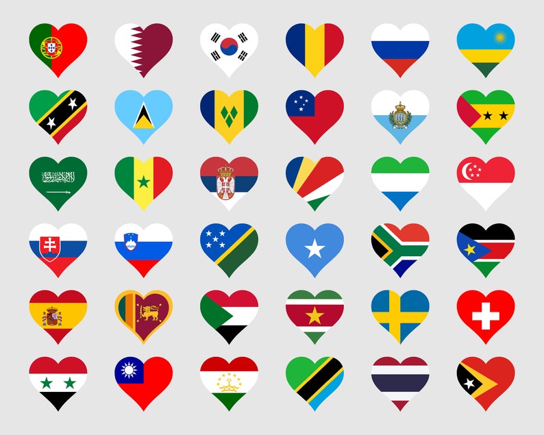 WORLD Countries National Heart Flags SVG Bundle Set Every Etsy