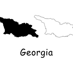 Karte von Georgien, georgische Karte, detaillierte solide Umriss Schwarzweiß-Grenzlandkarte von Georgien, sofortiger digitaler Download svg png eps ai