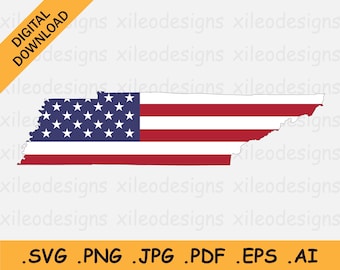 Tennessee Map US Flag svg - TN USA on American Flag, America State Banner Shape Border Outline, Cricut Cut File Vector, eps ai png jpg pdf