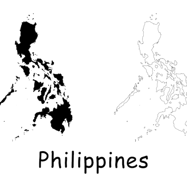 Map of Philippines, Philippines Map, Black White Detailed Solid Line Boundary Nation Philippines Map Instant Digital Download svg png eps ai