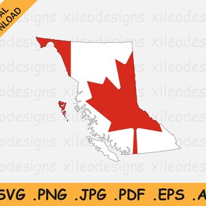 British Columbia Karte Kanada Flagge SVG, Kanadier Provinz Banner Form Rand Rand Rand Umriss, Cricut Cut File Vektor Icon eps ai png jpg pdf