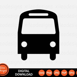 バス 正面図 アイコン SVG 公共交通機関 車両 バン png jpg eps ai pdf デジタル ダウンロード ベクター グラフィック クリップアート ベクター サイン シンボル Cricut